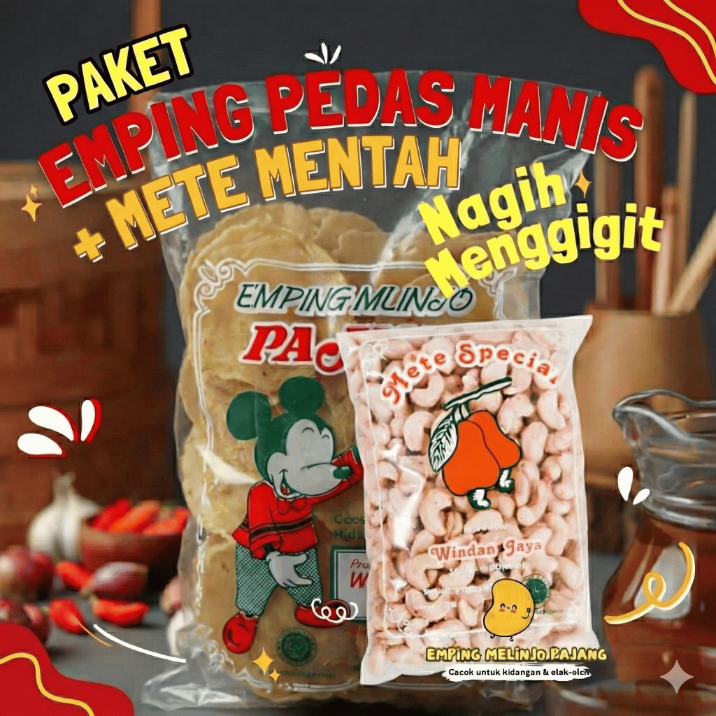 Paket Emping Melinjo Pedas Manis 1 kg + Mete Mentah 1kg Pajang Solo