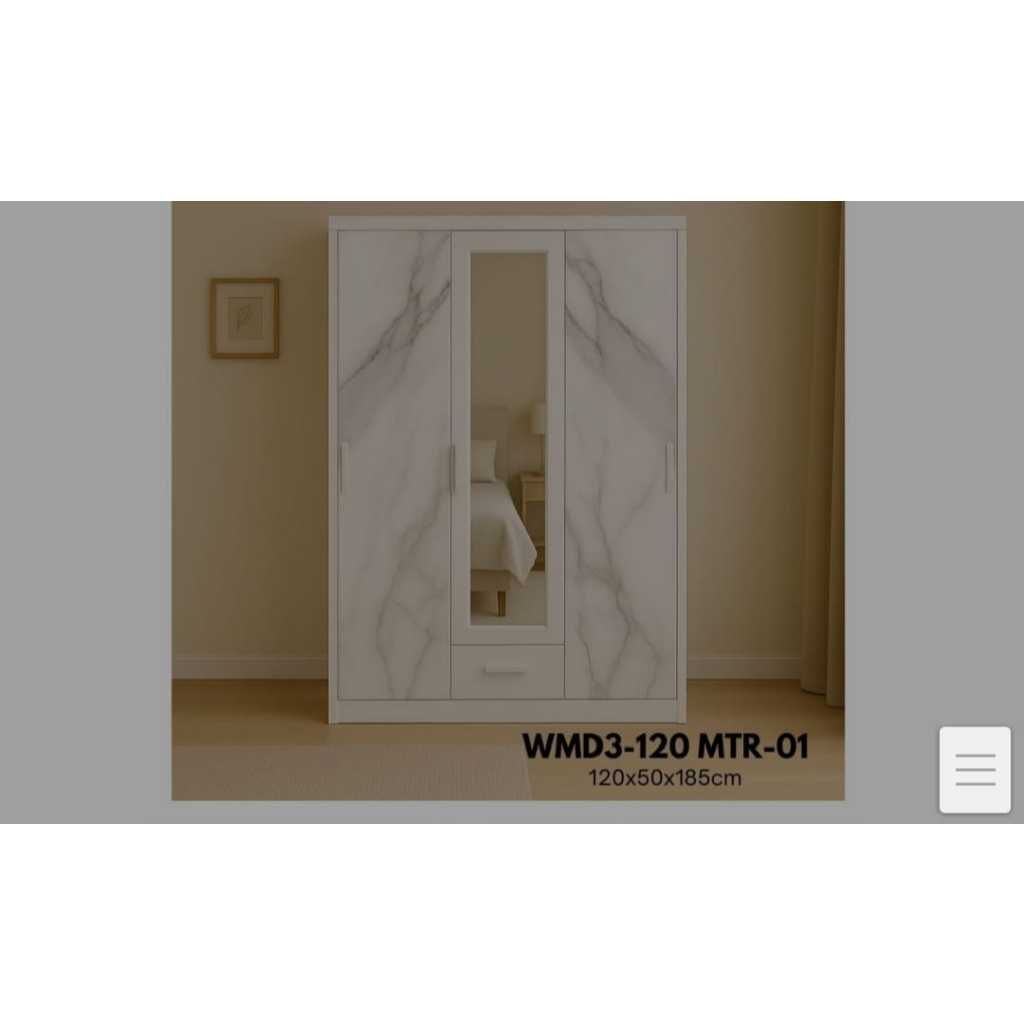 Lemari Pakaian 3 Pintu SLeding Besi / Lemari Baju 3 Pintu SLeding Besi Type WMD3 120 KV