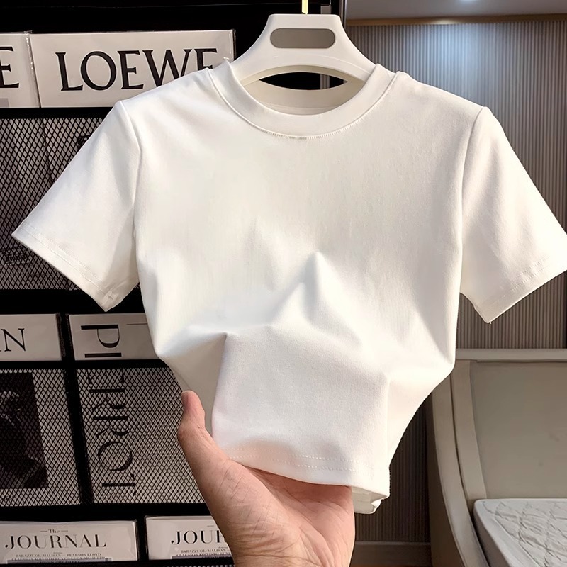 Cantik Modis Baju Pusar Wanita Kaos Crop Top Wanita Polos Crew Neck Slim Fit Tshirt/Kaos Crop Wanita
