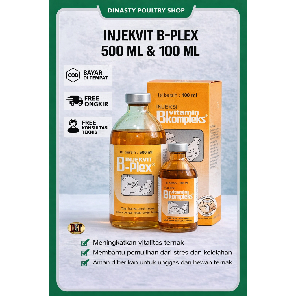INJEKVIT B-PLEX Injeksi Vitamin B Kompleks Ternak 100 ML & 500 ML Medion