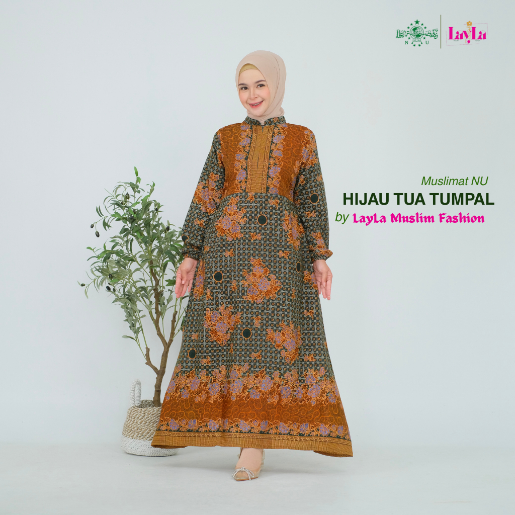 Gamis Muslimat NU Tumpal Depan Hijau Tua | Seragam Pengajian