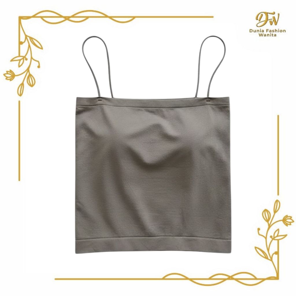 •DFW• Tanktop Bra With Cup Tank top Basic Wanita Square spaghetti Crop top