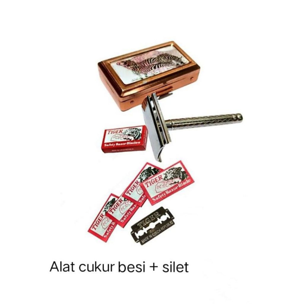 Paket Alat Cukur Besi Free Silet Quick Tiger / Alat Cukur Gold + 10 Pcs Silet