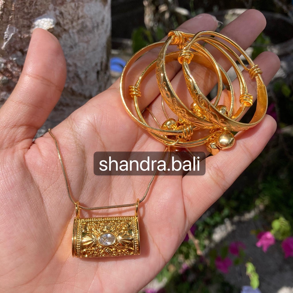 Shandra Bali - Paket Set 3 Tiga Bulanan Nelu Bulanin Bayi Bahan Xuping Gold Warna Emas Liontin Oval 