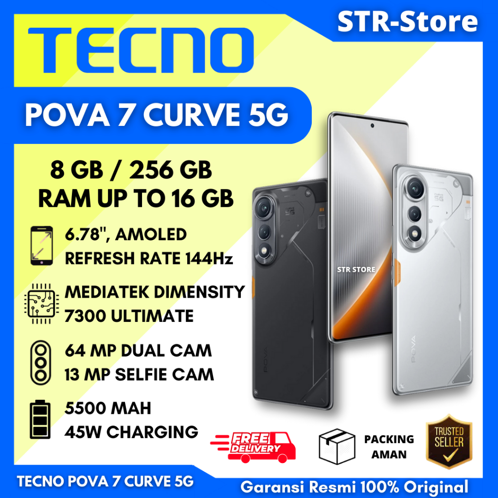 TECNO POVA 7 CURVE 5G 8/256 GB SMARTPHONE GARANSI RESMI TECNO RAM 16 GB BATTERY 5500 mAh - TECNO POV