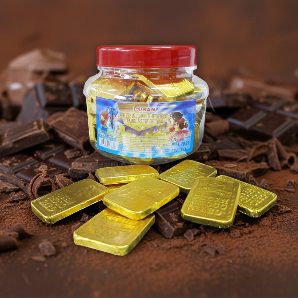 Pusan Cokelat Emas Batangan - Choco Gold Toples Isi 50 Pcs