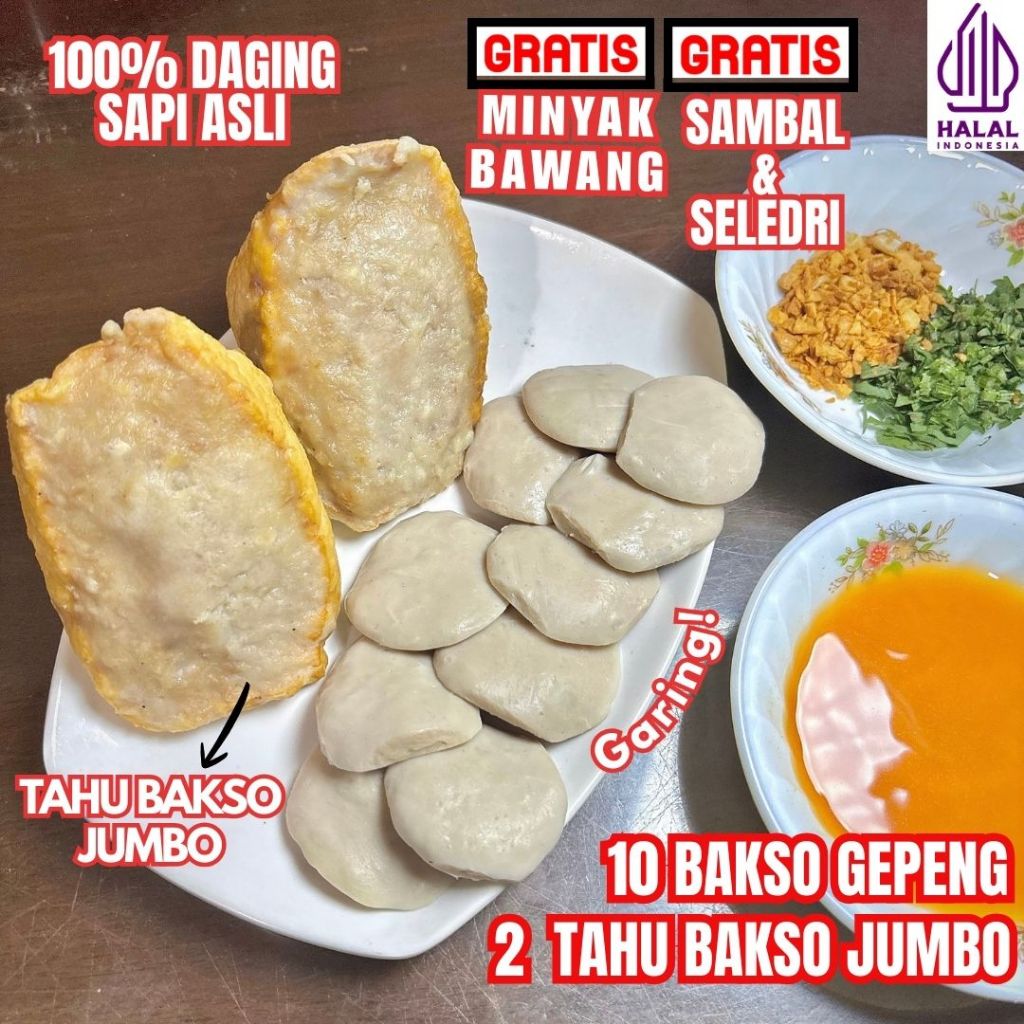 Paket Bakso Sapi Gepeng + Tahu Bakso Jumbo Frozen Halal | Bakso Sapi Frozen | Baso Sapi | Tahu Bakso