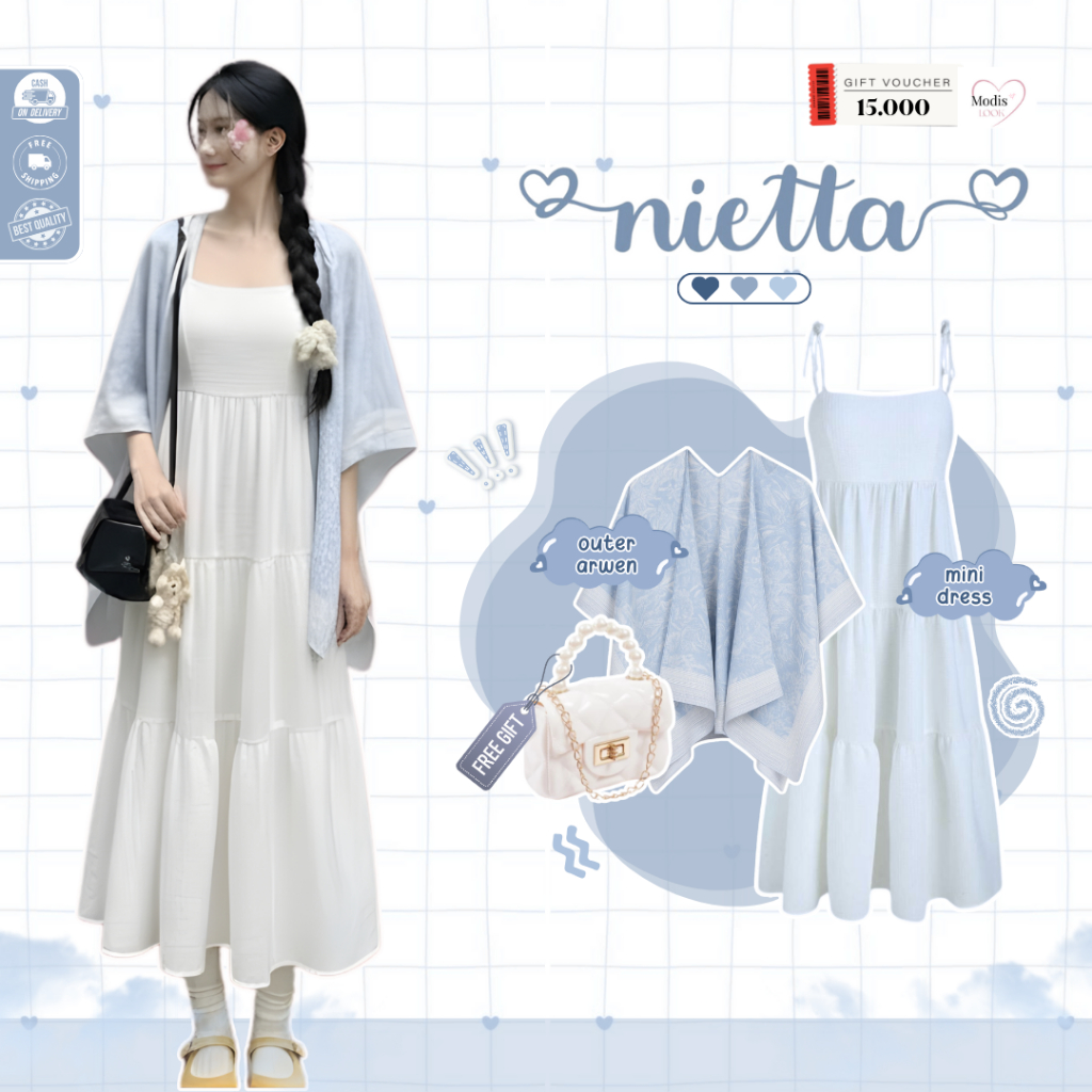 Nietta Outfit Mantai Look ( Tas + Outer + Midi Dress ) One Set Pantai 3in1 - ML 150