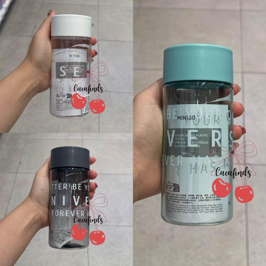 MINISO‼️Botol Minum Plastik Solid Color Collection (300ml) Tosca / White / Black