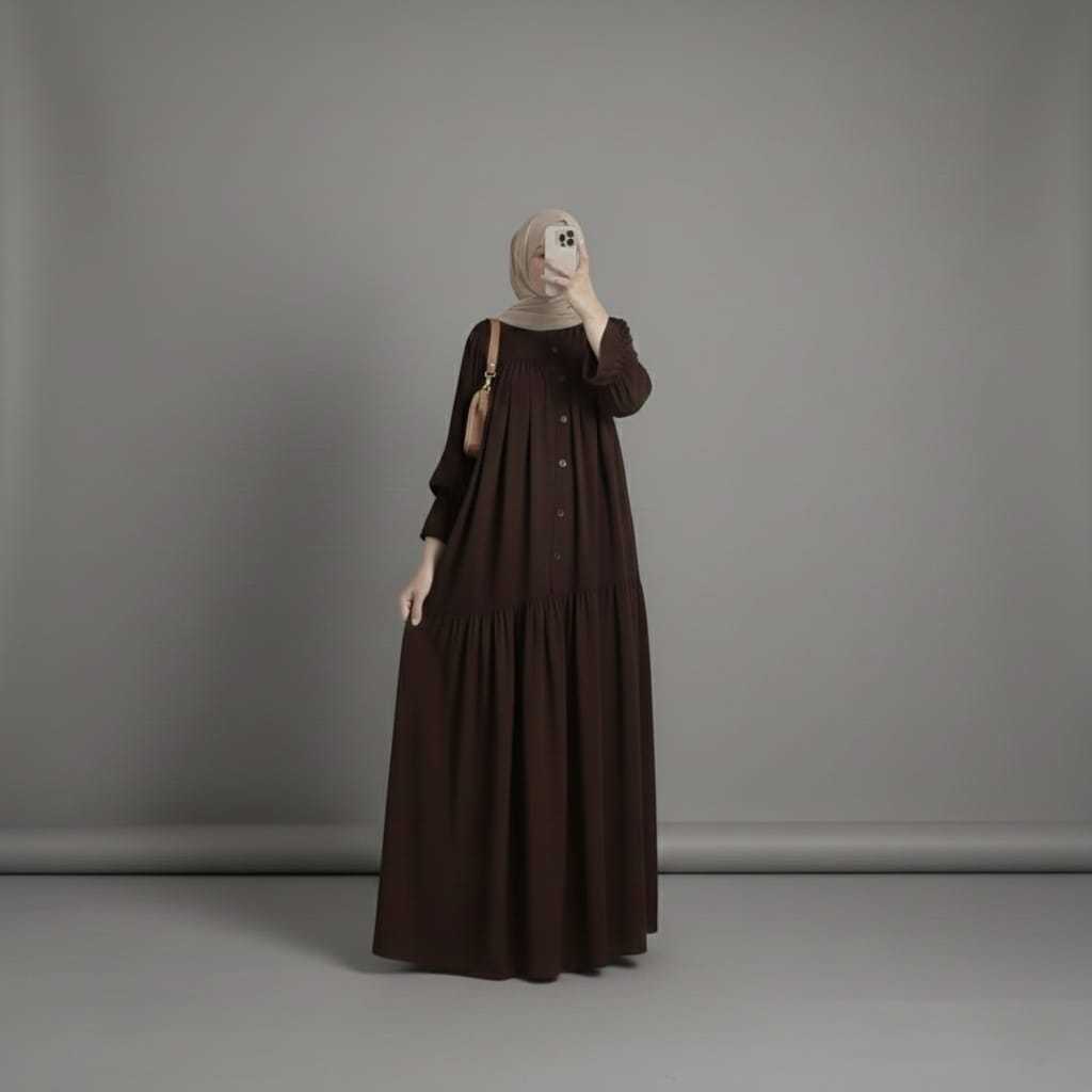 New Gamis Dress Rayon Twill Polos Gamis Dress Lebaran Bahan Rayon Twill Polos Lengan Balon Jumbo