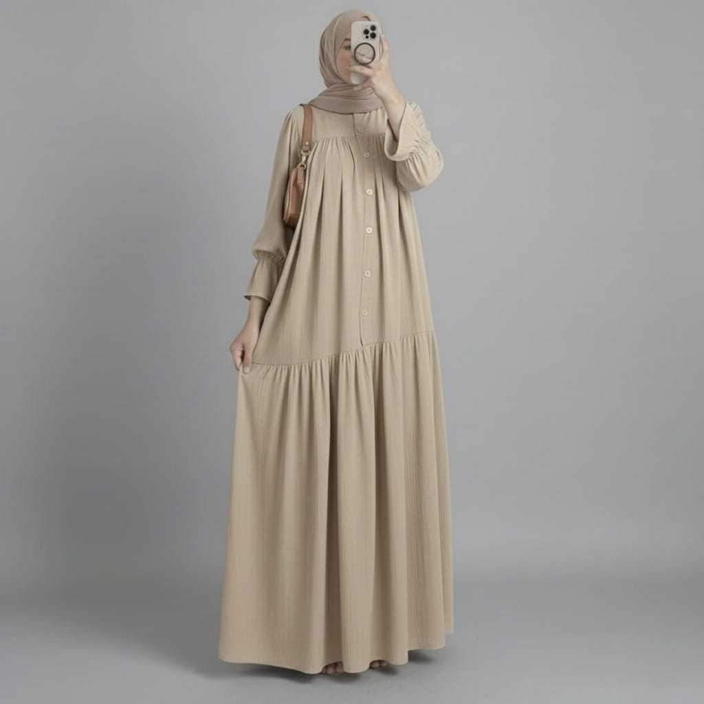 NEW Gamis Dress Rayon Twill Polos Gamis Dress Lebaran Bahan Rayon Twill Polos Lengan Balon Jumbo