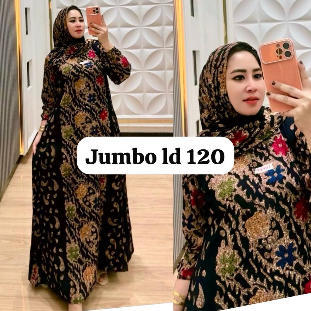 gamis dress jumbo set hijab motif batik storjoan
