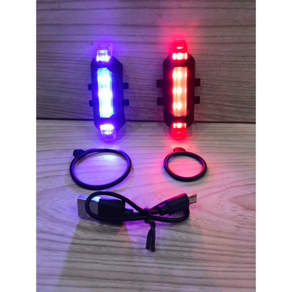 Lampu Sepeda Belakang LED USB Cas 4 Mode Kedip Strobo - Safety Night Ride