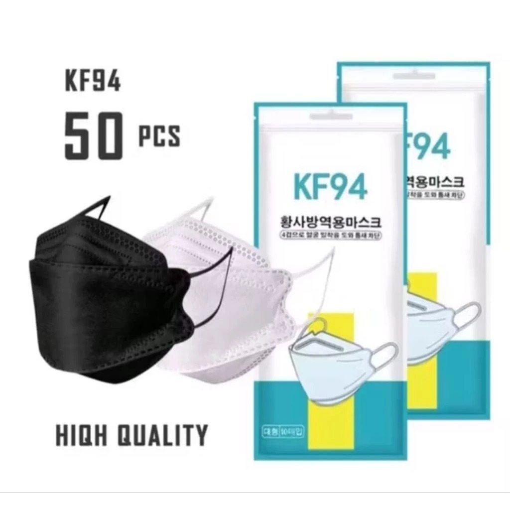 (DF) 5 PACK  Masker KF94 Dewasa Warna Hitam Putih Abu Murah Isi 50 Pcs