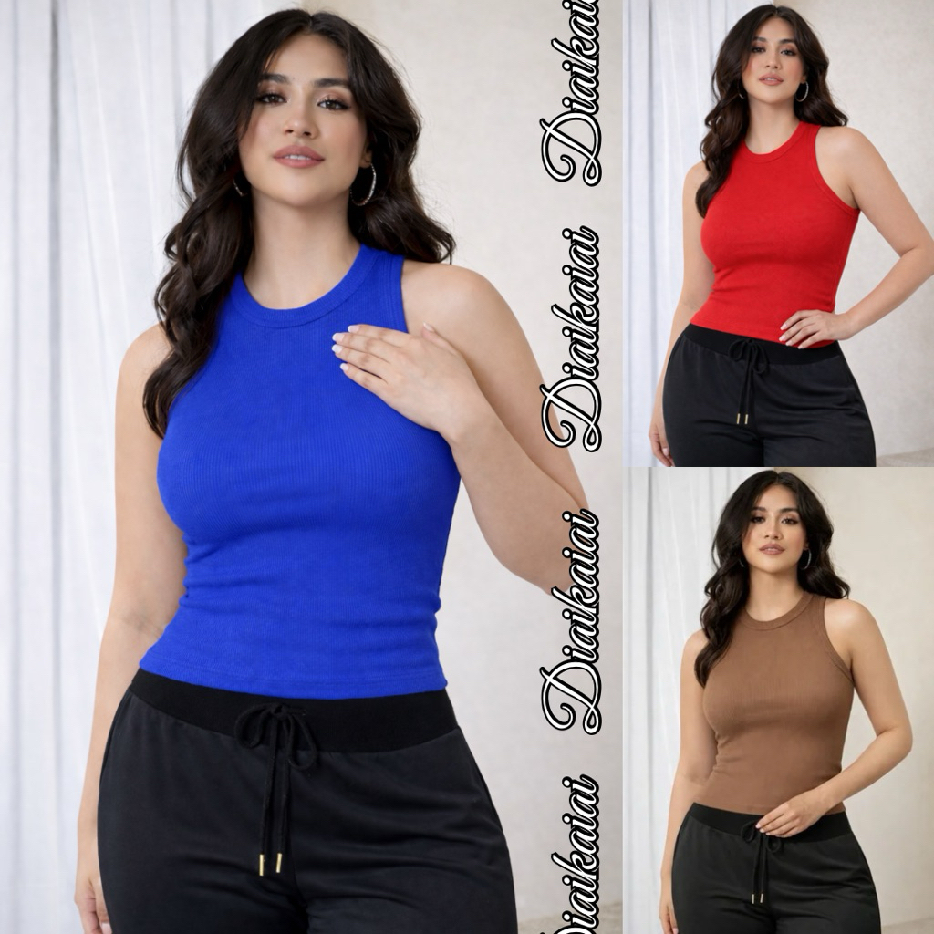 DOVI TOP - Halter Rib Tanktop Wanita Premium Korean Basic Strecth Tanktop Jumbo