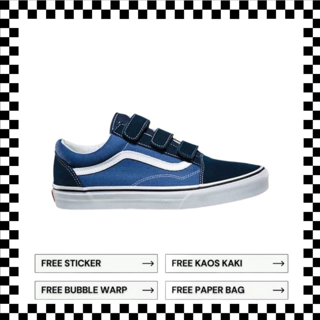 Vans Oldskool Velcro Navy White Original 100%