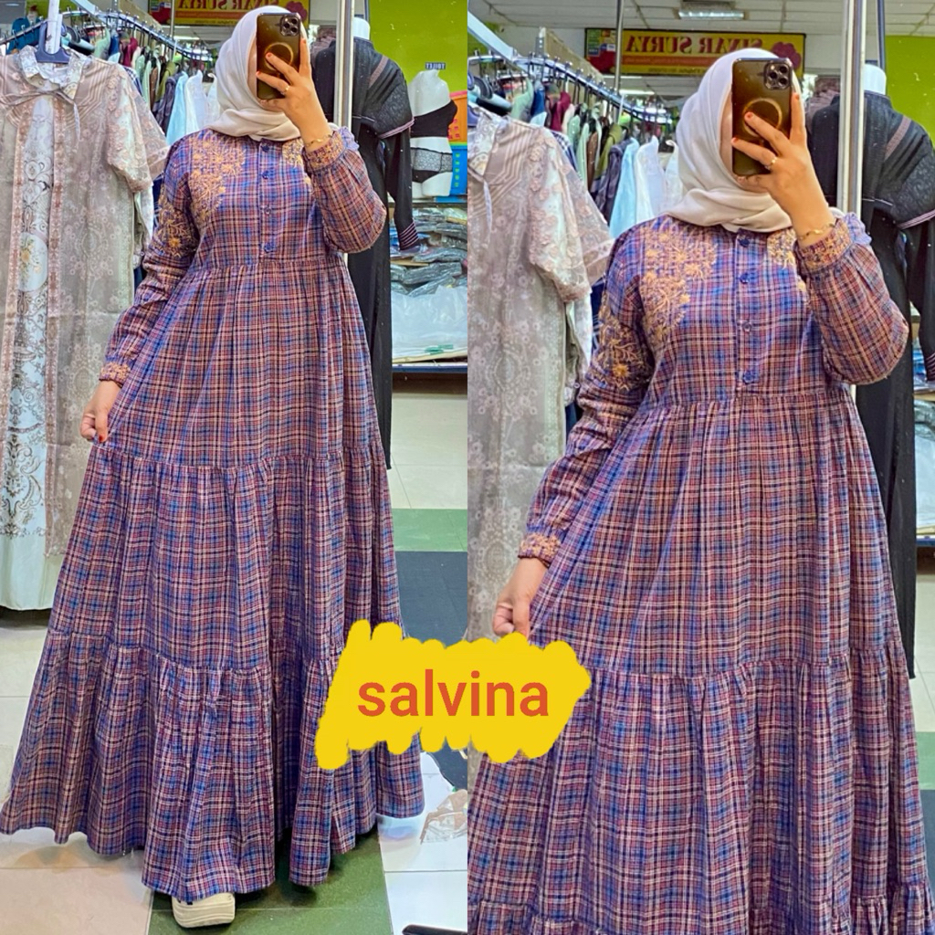 Gamis salvina katun bordir terbaru