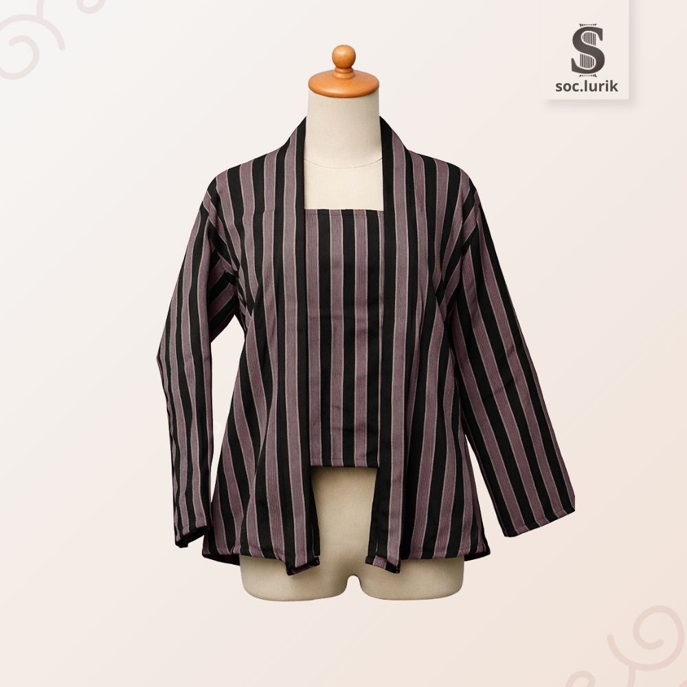 Kebaya Lurik Warna Abu Abu Kutubaru Tenun Asli Baju Adat Jawa Wanita Modern Kebaya Wisuda Kondangan