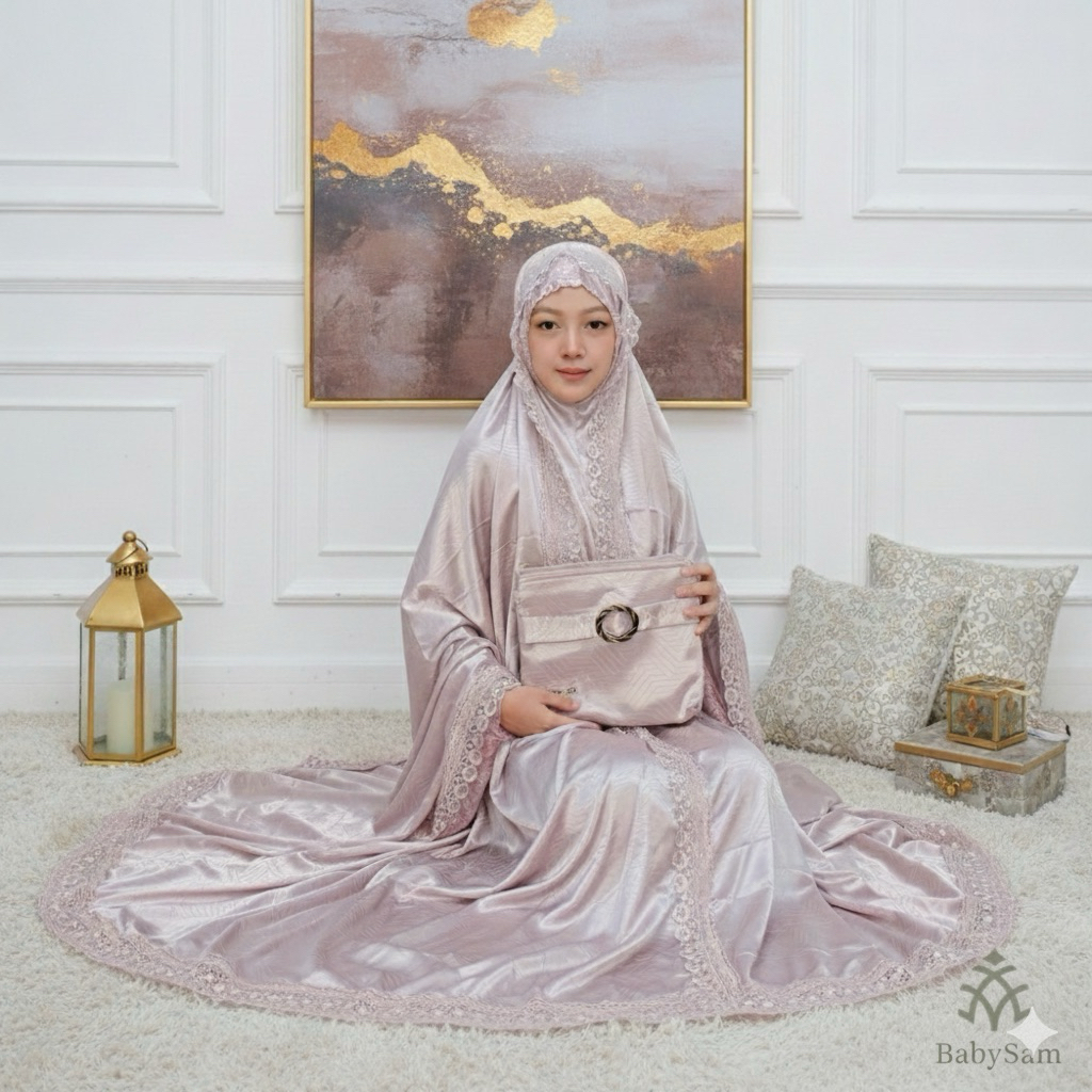 Mukena Setelan Premium Polos Kombinasi Renda || Mukena Dewasa Bahan Adem , Jatuh dan Elegan