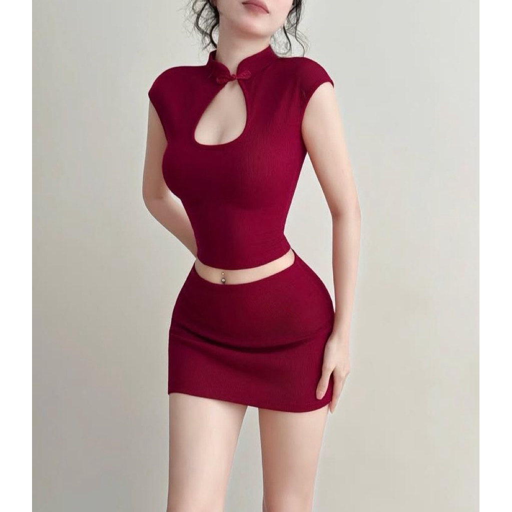 AMOY ONE SET SEXY CEONGSAM SETELAN KERAH KANCING SHANGHAI SHINCIA SET PARTY DRESS