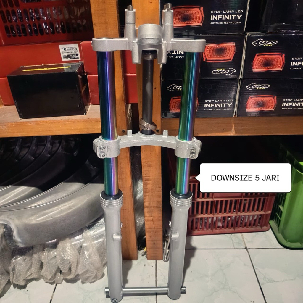 Shock Ninja RR Pnp Honda Skok Depan Ninja RR DOWNSIZE STYLE Pnp Honda As RAINBOW BOTTOM SILVER IMPOR