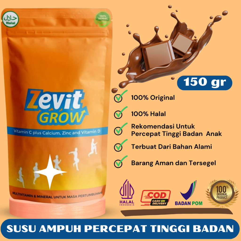 Zevit Grow Susu Peninggi Ampuh Halal BPOM - SUSU PENINGGI BADAN | SUPLEMEN PENINGGI BADAN | PENINGGI