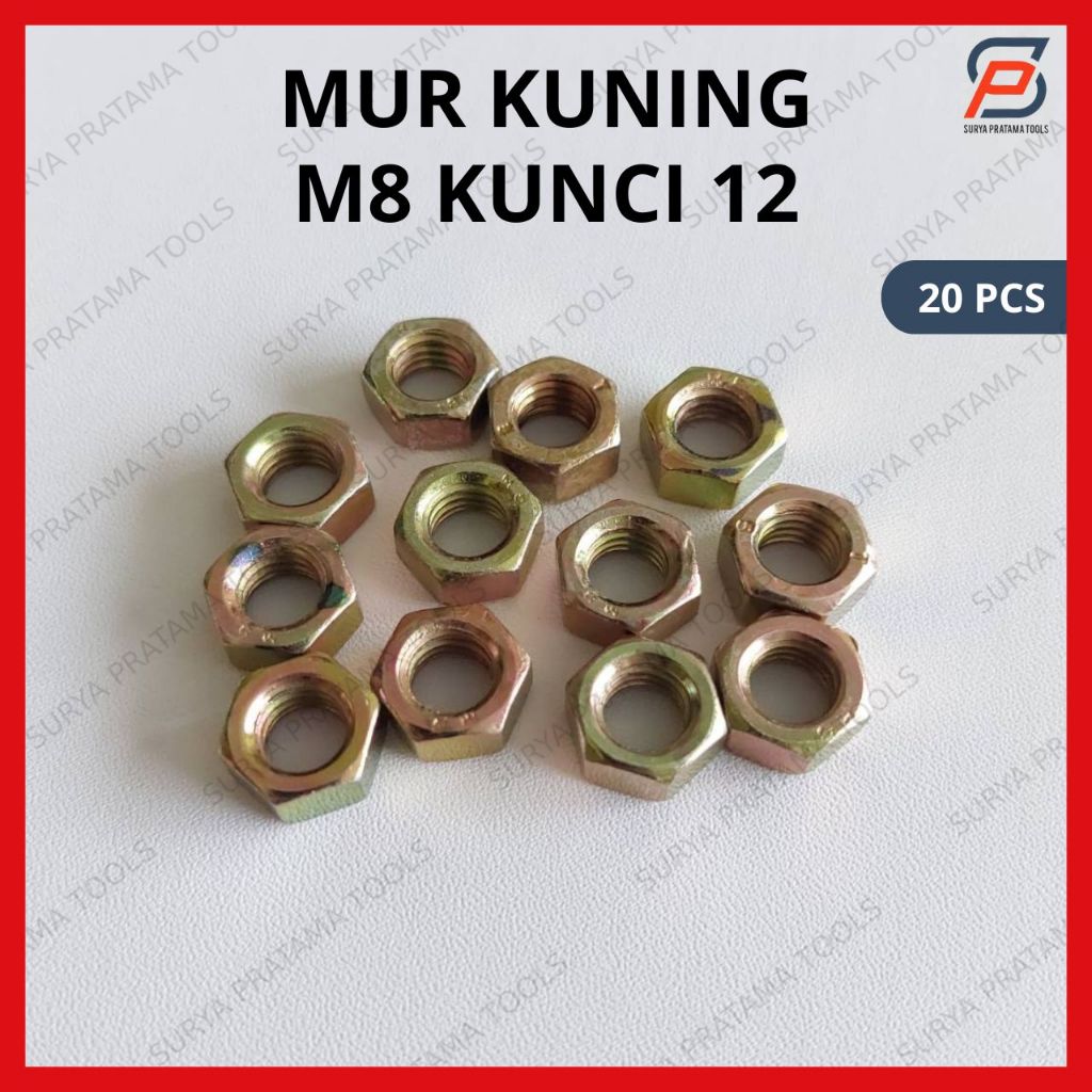 [20 PCS] Mur Hexagon Kuning M8 Kunci 12 / Mur 8mm Hex Nut Kuning