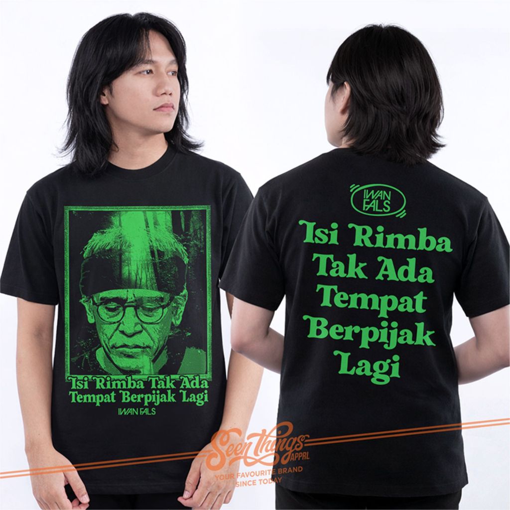 KAOS IWAN FALS ISI RIMBA TAK ADA TEMPAT BERPIJAK LAGI - SABLON DISCHARGE
