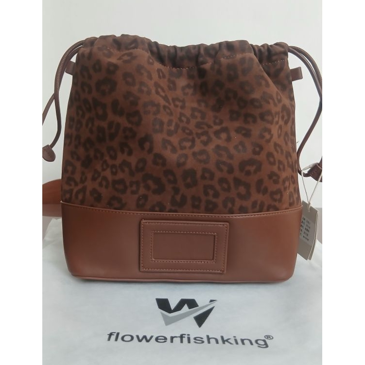 Tas Serut Leopard dari Brand FLOWER FISHKING Suede Velvet Tas Unik Wanita Antik Shoulder Selempang k