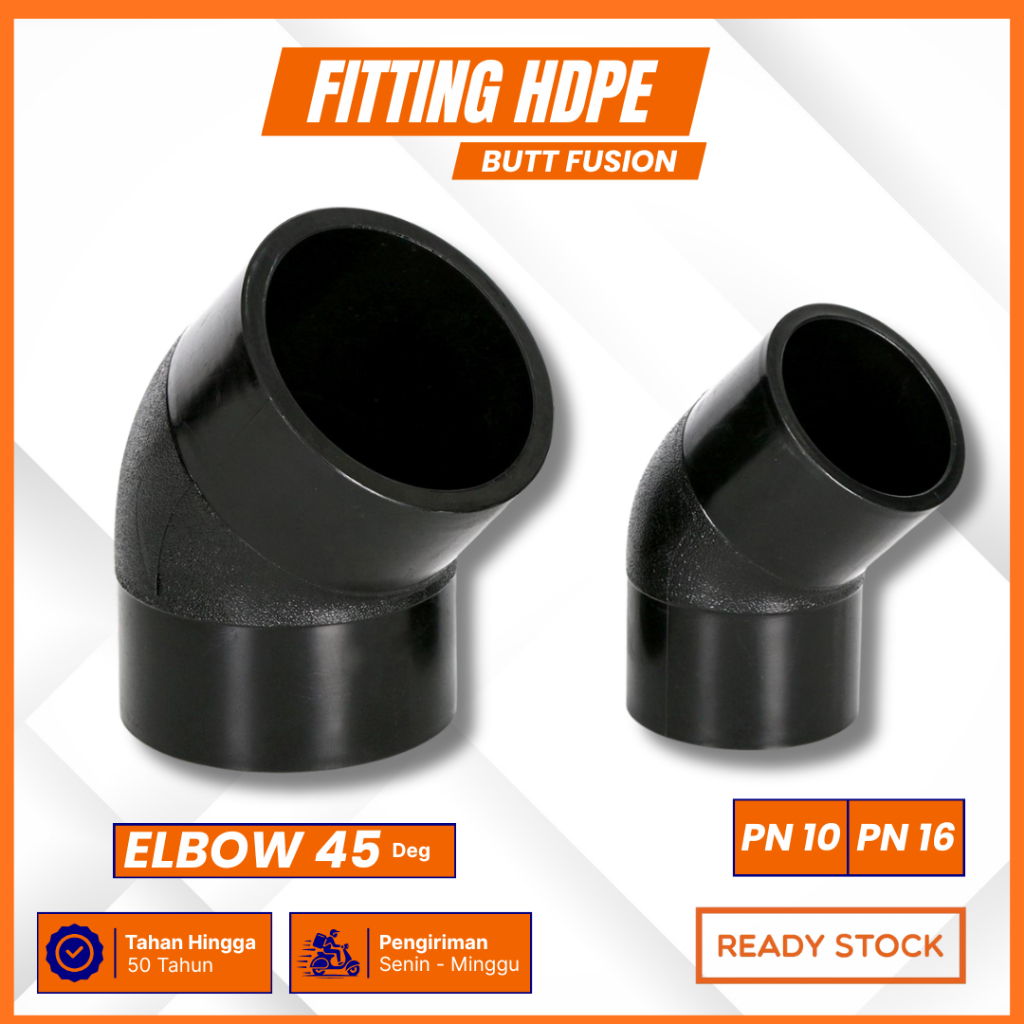 Elbow 45* Butt Fusion Hdpe PN10 Ukuran 16 inch / 400mm - Knee Pipa Hdpe 16 Inch 45 Deg