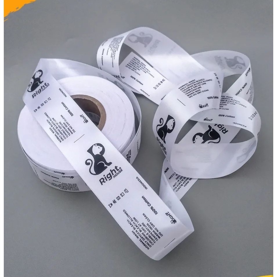 satin lokal custom tiga warna / label pakaian / label sepatu / label tas / label merek / label custo