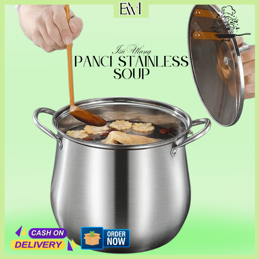Panci Stainless Steel Anti Karat, Desain Elegan Modern, Tahan Lama/serbaguna Panci Soup/Multifungsi 