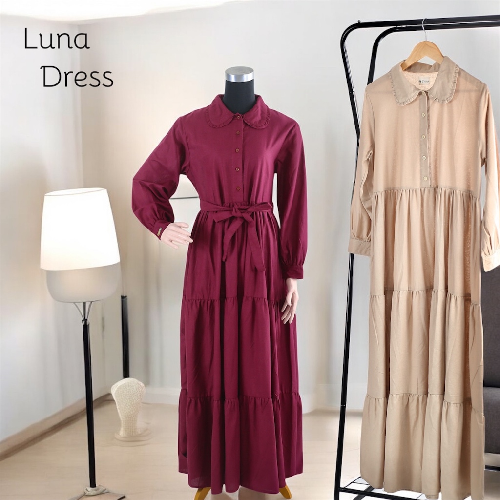 Luna Dress Vintage Gamis Siera Fashion - Dress Kerah Rebah Ruffle Cantik