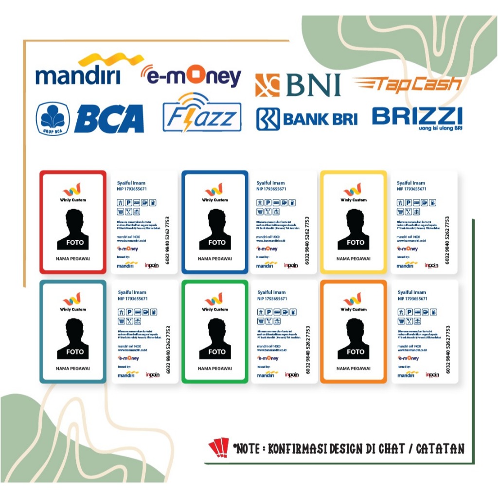 KARTU E MONEY ID CARD KARTU PEGAWAI ETOLL EMONEY MANDIRI BCA FLAZZ BNI TAPCASH BRI BRIZZI - 2 SISI