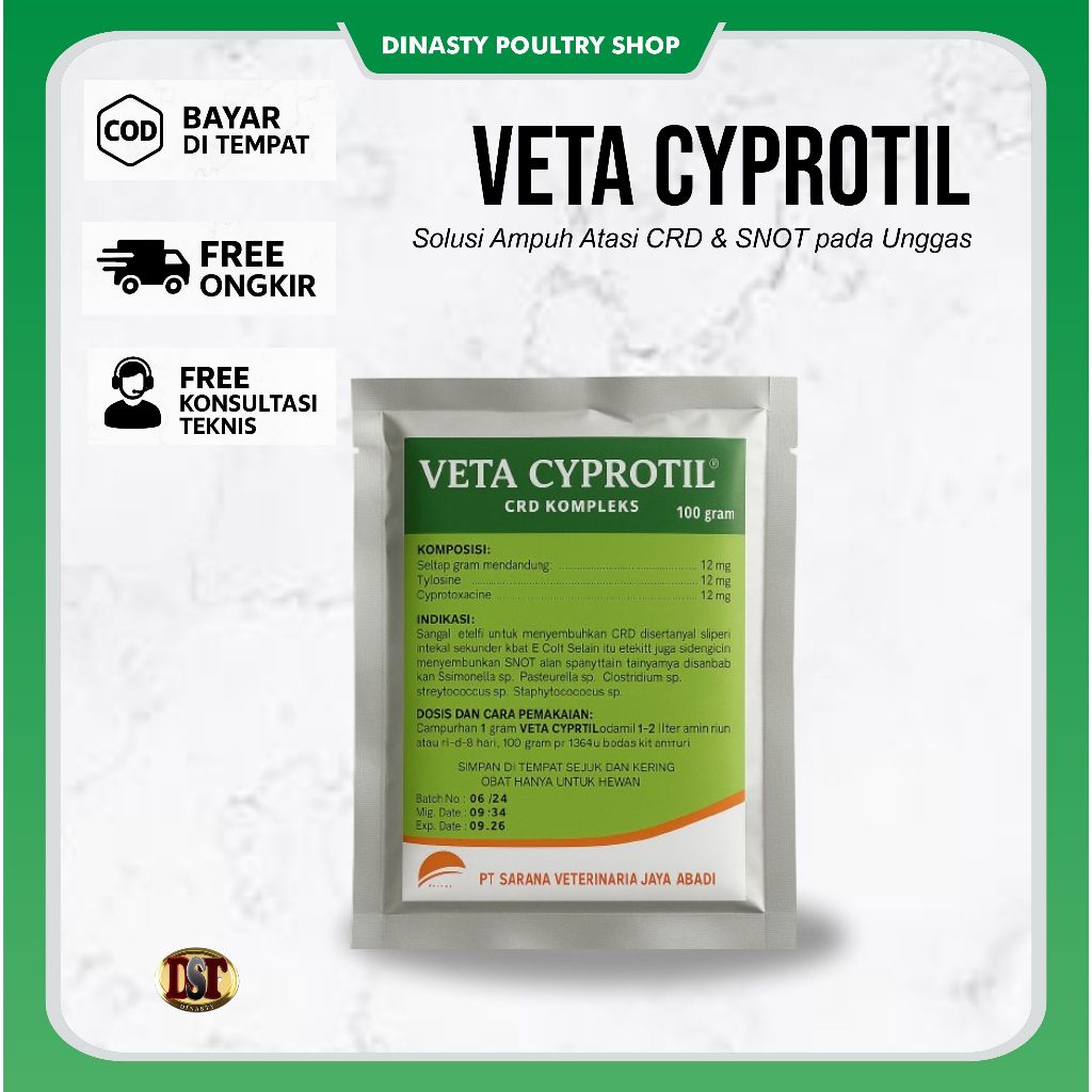VETA CYPROTIL 100gr | Obat Unggas CRD SNOT Antibiotik Ayam Broiler Petelur
