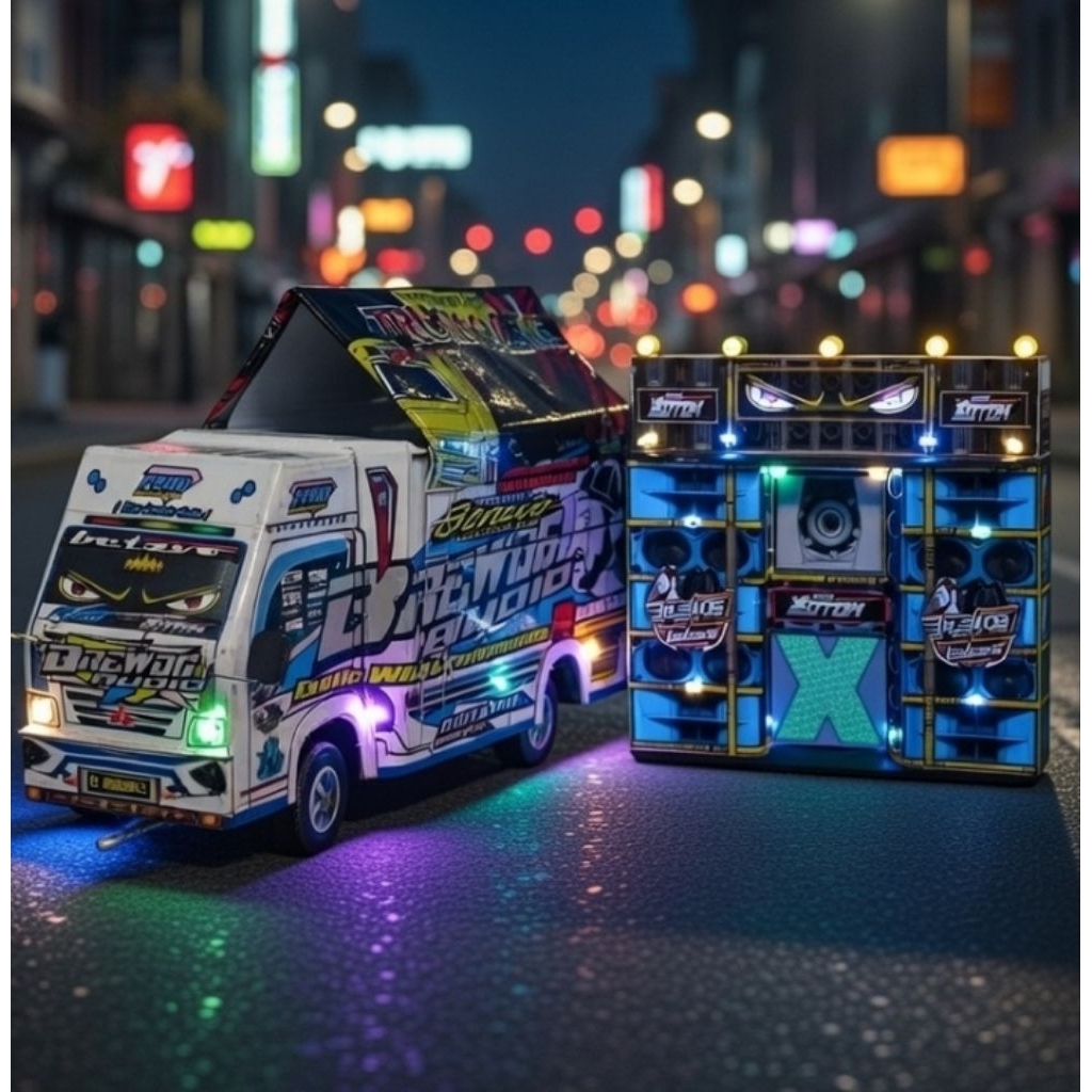 MINIATUR TRUK SOUND HOREG - Bluetooth, Terpal, Lampu LED