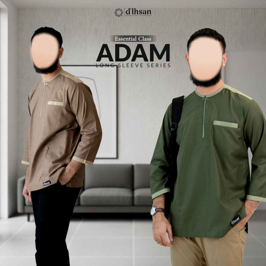 Baju Koko Pria Muslim Adam Lengan Panjang – Bahan Katun Linen Rami - Katun Toyobo Adem & Nyaman by d