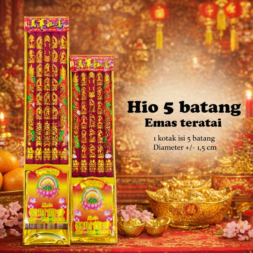 Dupa / Hio 5 batang 28cm naga timmbul emas Dupa teratai / Hio Teratai