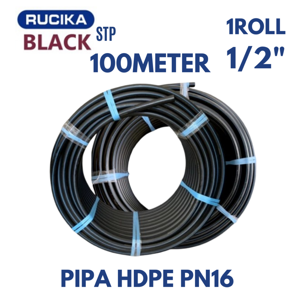 Rucika HDPE Pipa 20 MM 1/2 Inch PN16 SDR 11 Roll 100 Meter Black Pipa PE PDAM