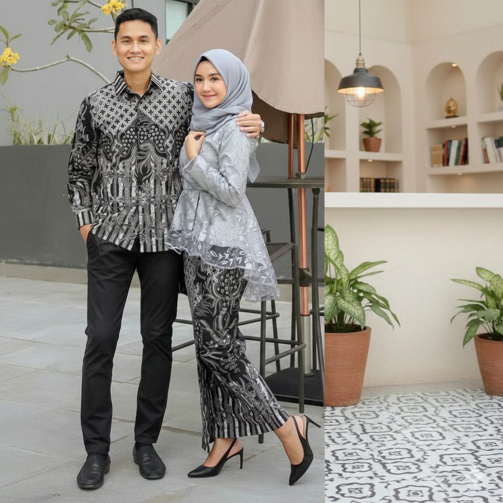 omah abaya Batik Couple Andhini Set Brukat Kebaya Couple Annabel Pinguin Baju Lamaran Fashion Muslim