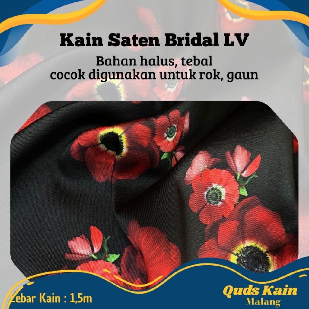Kain Satin Bridal LV | Kain Saten Bridal Print Motif Bunga
