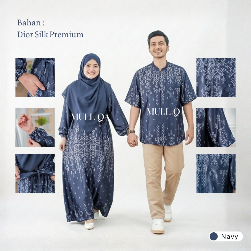 Gamis Couple Muslim Lebaran 2026 Motif Etnik Dior Silk Premium | Set Pasangan Kondangan Elegan