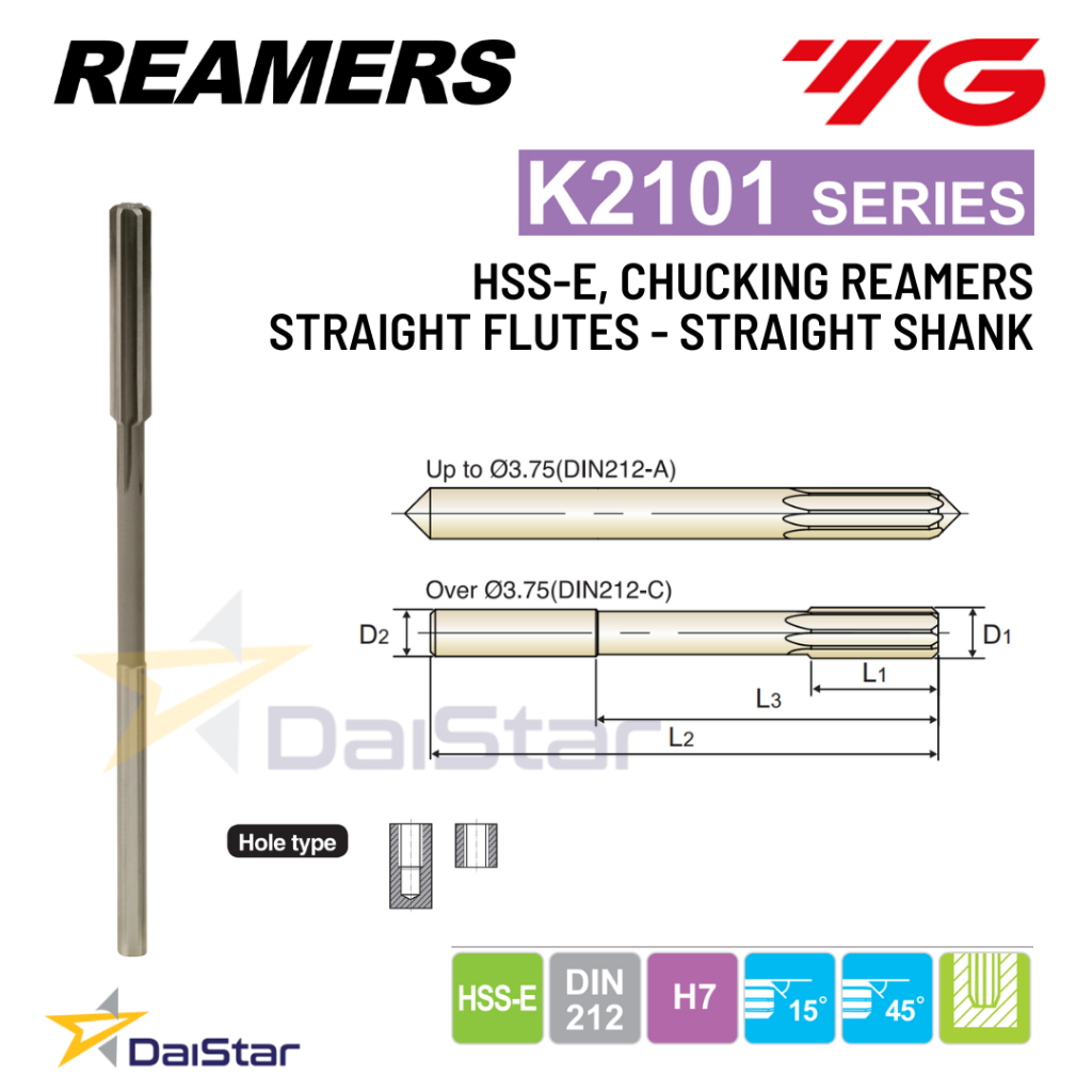 YG-1 HSS-E Reamer Machine Straight Flute 2|3|4|5|6|7|8|9|10|11|12|13|14|15|16|17|18|19|20 mm YG1 Rea