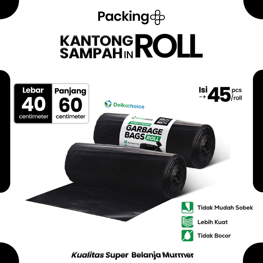 Kantong Kresek Plastik Sampah Roll 40cm x 60cm / Trash Bag / Garbage Bags Hitam Tebal Delkochoice