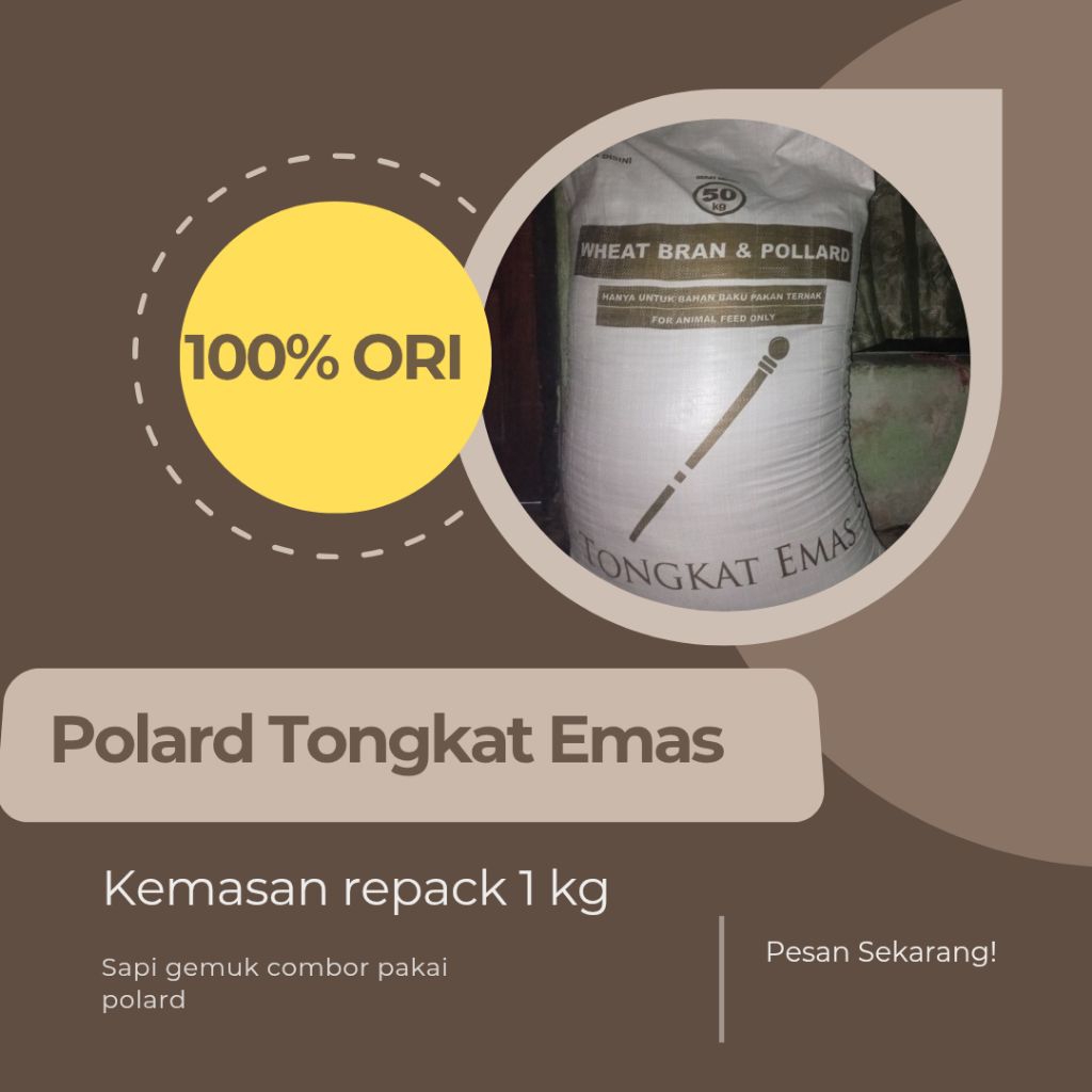 1kg Bran & Pollard Tongkat Emas - Pakan Ternak Tinggi Energi untuk Sapi, Kambing, Ayam