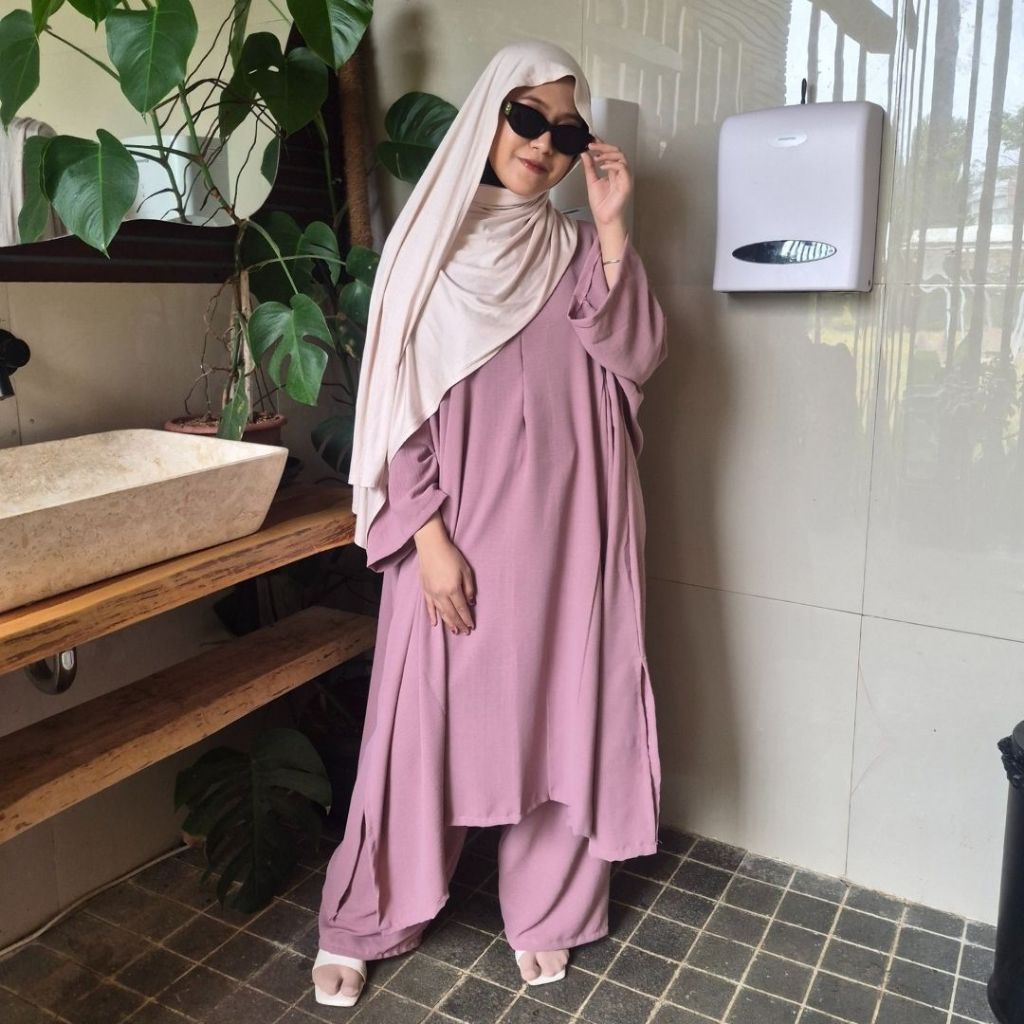 ZIDALUNA - Setelan Wanita - Bella Set / Tunik Oversize + Kulot Palazo / Stelan Wanita Syar'i /dres w