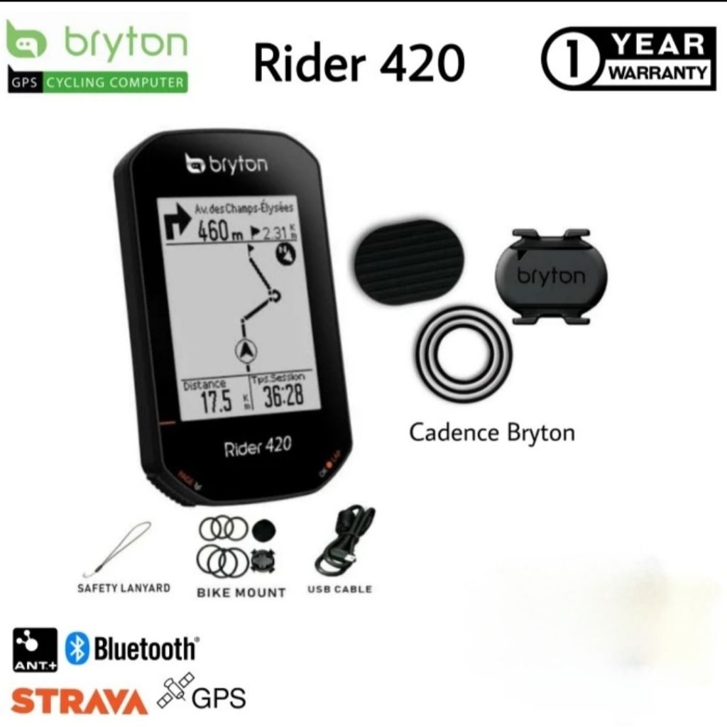 Speedometer sepeda Bryton Rider 420 bundling sensor Cadence Bryton