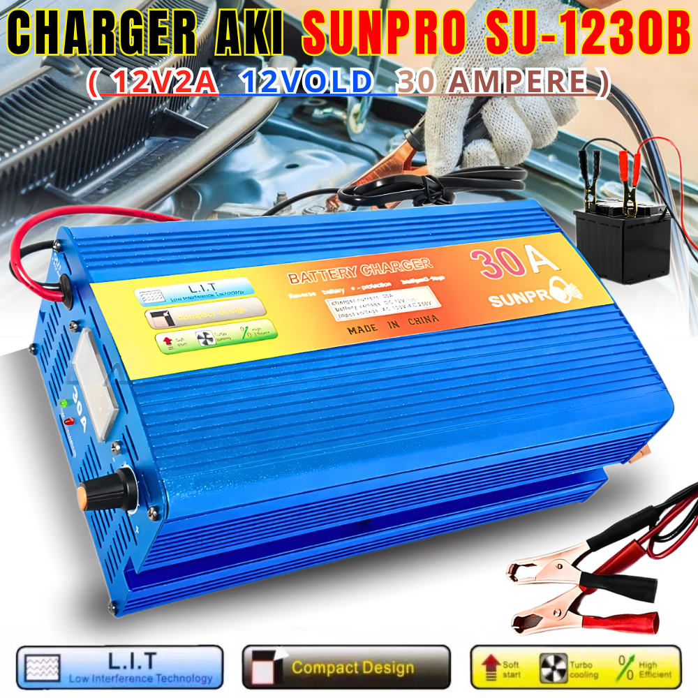 Promo | Sunpro Charger Aki 12v 30 Amper Sunpro Su-1230b | Terbaru Charger Aki Sunpoo 30amps / Alat C