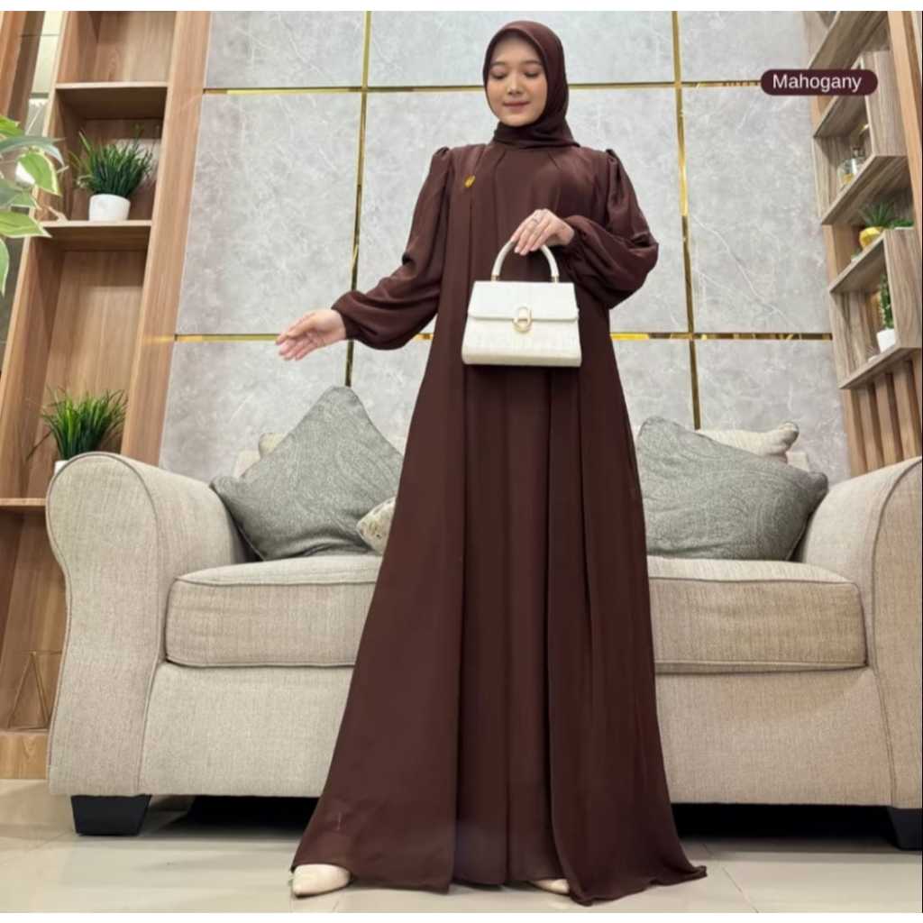 Gamis Sarah Maxy Ceruti Babydoll Polos Warna Burgundy Ukuran Jumbo LD 120 130 140