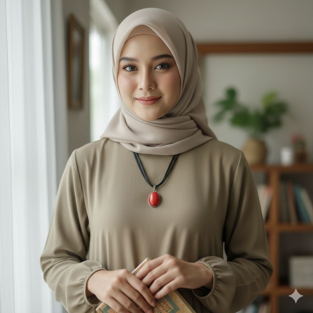 kalung liontin batu akik marjan18x13mm tali hitam